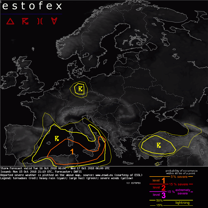 Estofex Sturmwarnung für den 16./17.10.2018