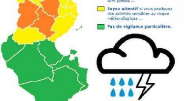 Warnung vor Gewittern und Hagel in der Mitte Tunesiens ab Mo., 7. Mai 2018, 15 Uhr