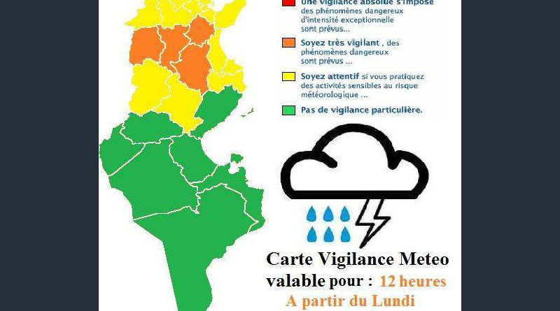 Warnung vor Gewittern im Norden und in der Mitte von Tunesien ab Mo., 21. Mai 2018, 14 Uhr