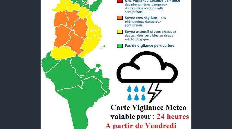 Warnung vor Gewittern und Starkregen in der Mitte Tunesiens ab Fr., 03. Aug 2018, 16 Uhr