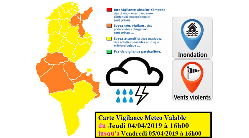 Warnung vor Starkregen, starken Winden und möglichen Überflutungen bis 05.04.2019, 16 Uhr