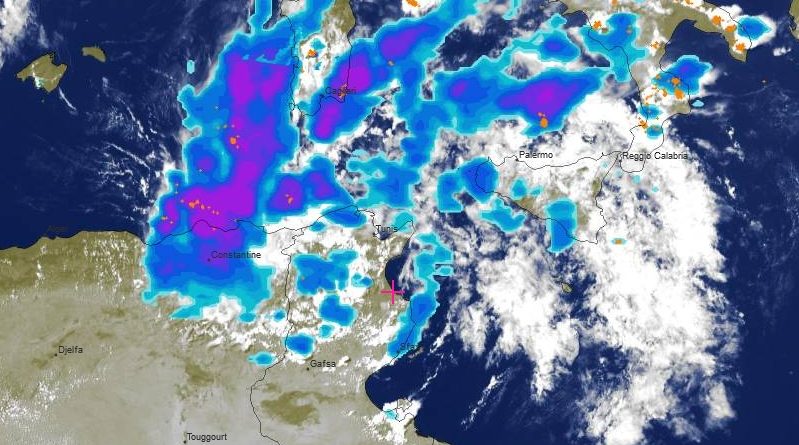 Radarbild vom 1. September 2019, 14.00 Uhr - Quelle: meteoblue.com