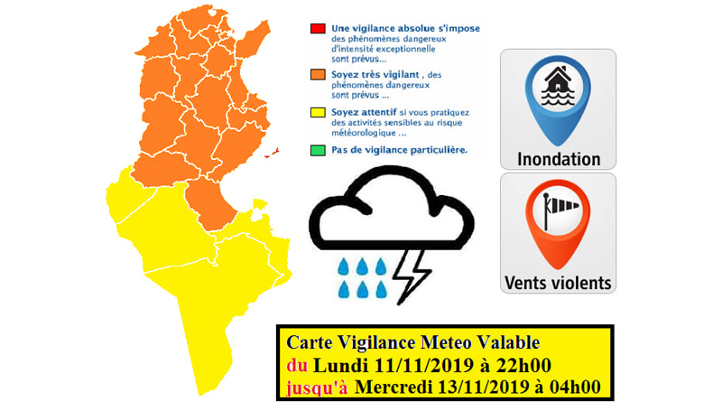 Warnung vor Starkregen, Starkwind und Überflutung ab Mo., den 11.11.2019, 22 Uhr