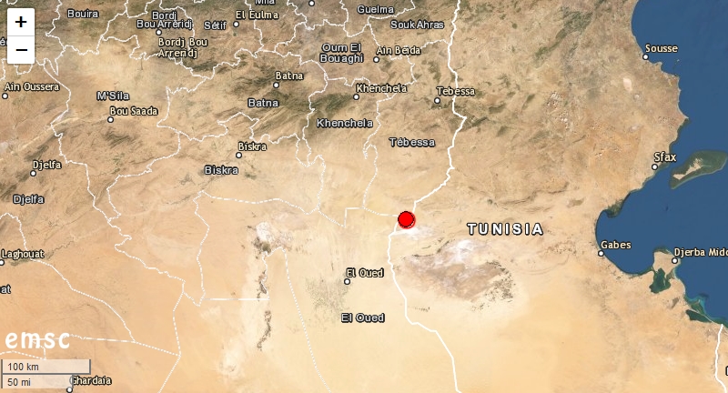 Tunesien: Erdbeben westlich von Gafsa im tunesisch-algerischen Grenzgebiet (M 4.5)