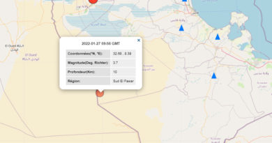 27 Jan 2022: Erdbeben im Gouvernorat Kébili [M3.70]