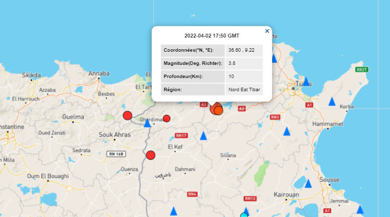 2 April 2022: Erdbeben im Gouvernorat Béjà [M3.8]