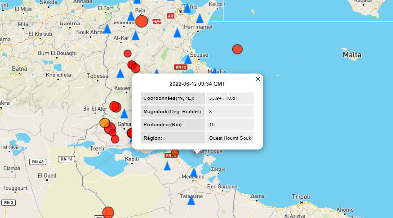 12 Juni 2022: Erdbeben auf Djerba im Gouvernorat Médenine [M3.0]