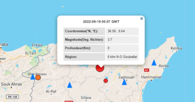 19 Sep 2022: Erdbeben nahe Medjez El Bab im Gouvernorat Béjà [M3.7]