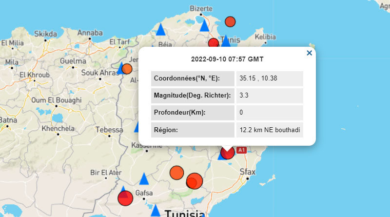 10 Sep 2022: Erdbeben nahe Bouthadi im Gouvernorat Sfax [M3.3]