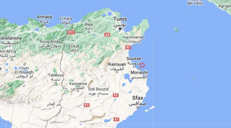 9 März 2023: Erdbeben unter dem Meer nahe Monastir und Sousse [M2.5]