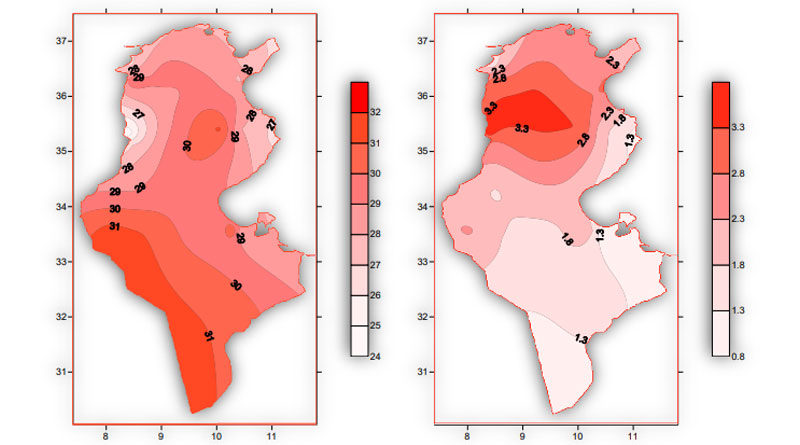 Maximale Temperatur (°C) - Abweichung vom saisonalen Durchschnitt von Tmax (°C) Herbst 2022