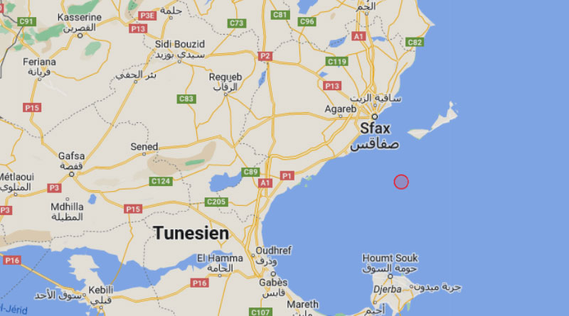 15 August 2023: Leichtes Erdbeben im Meer bei Sfax [M3.7]